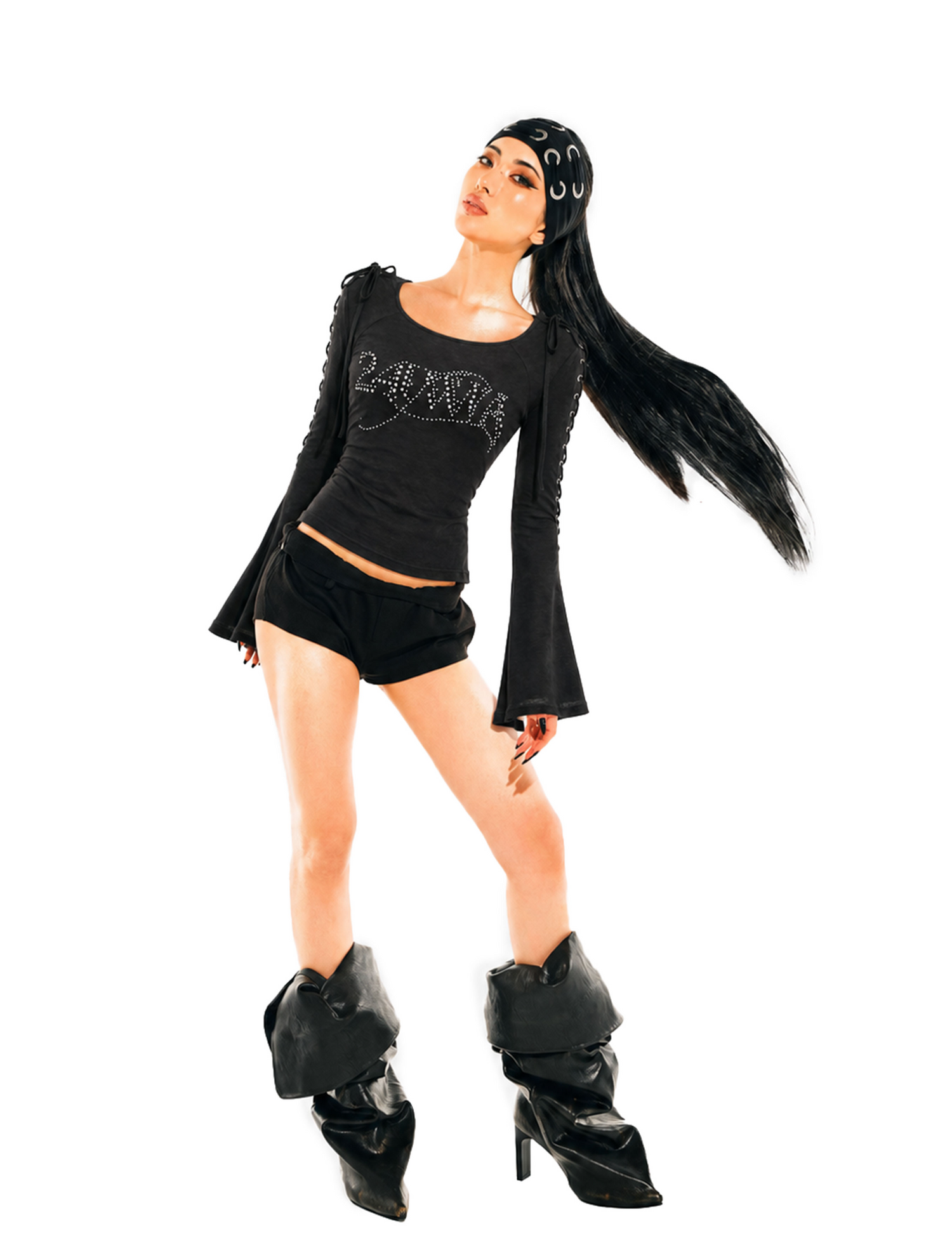 Rhinestone Strap Off-Shoulder T-Shirt
