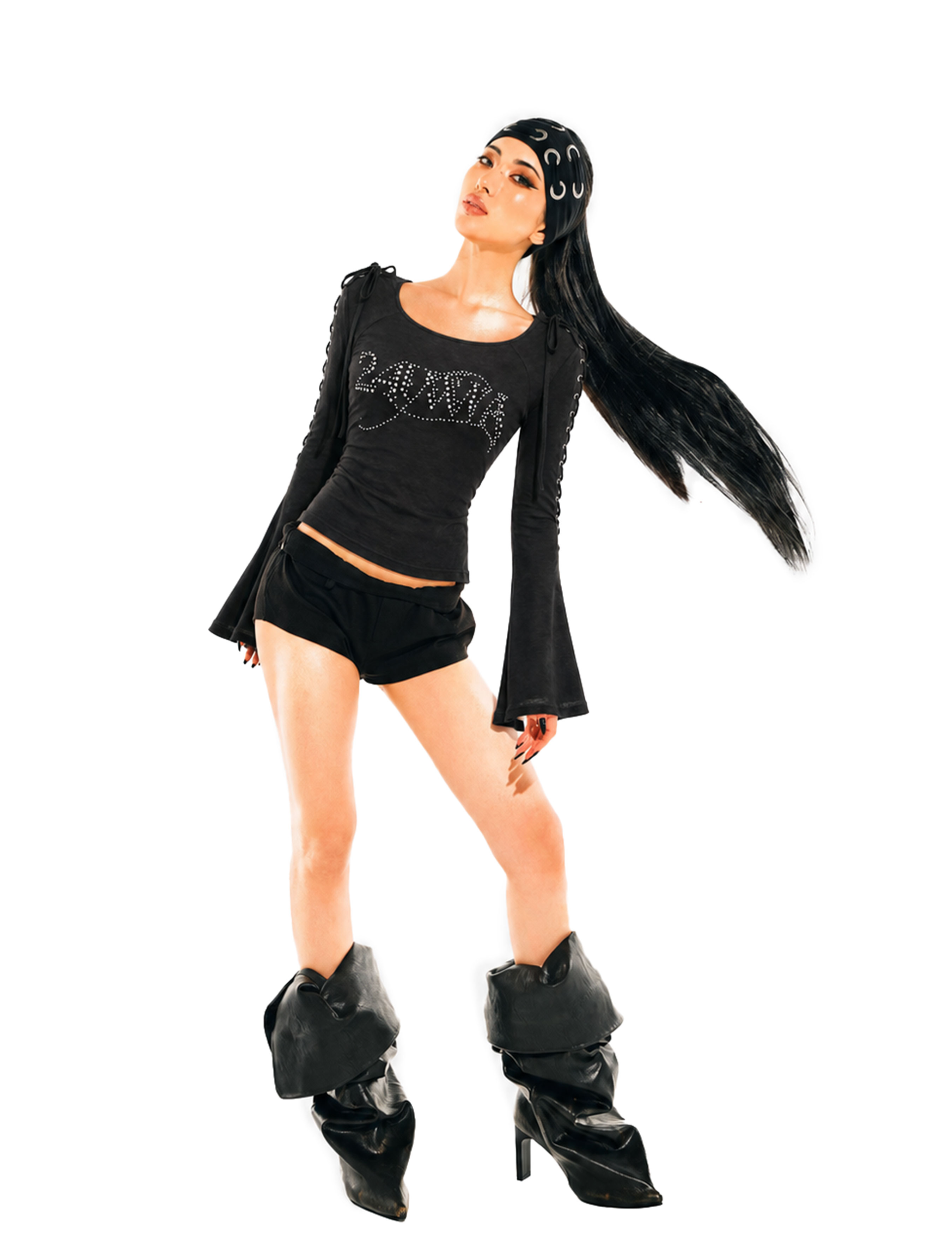 Rhinestone Strap Off-Shoulder T-Shirt