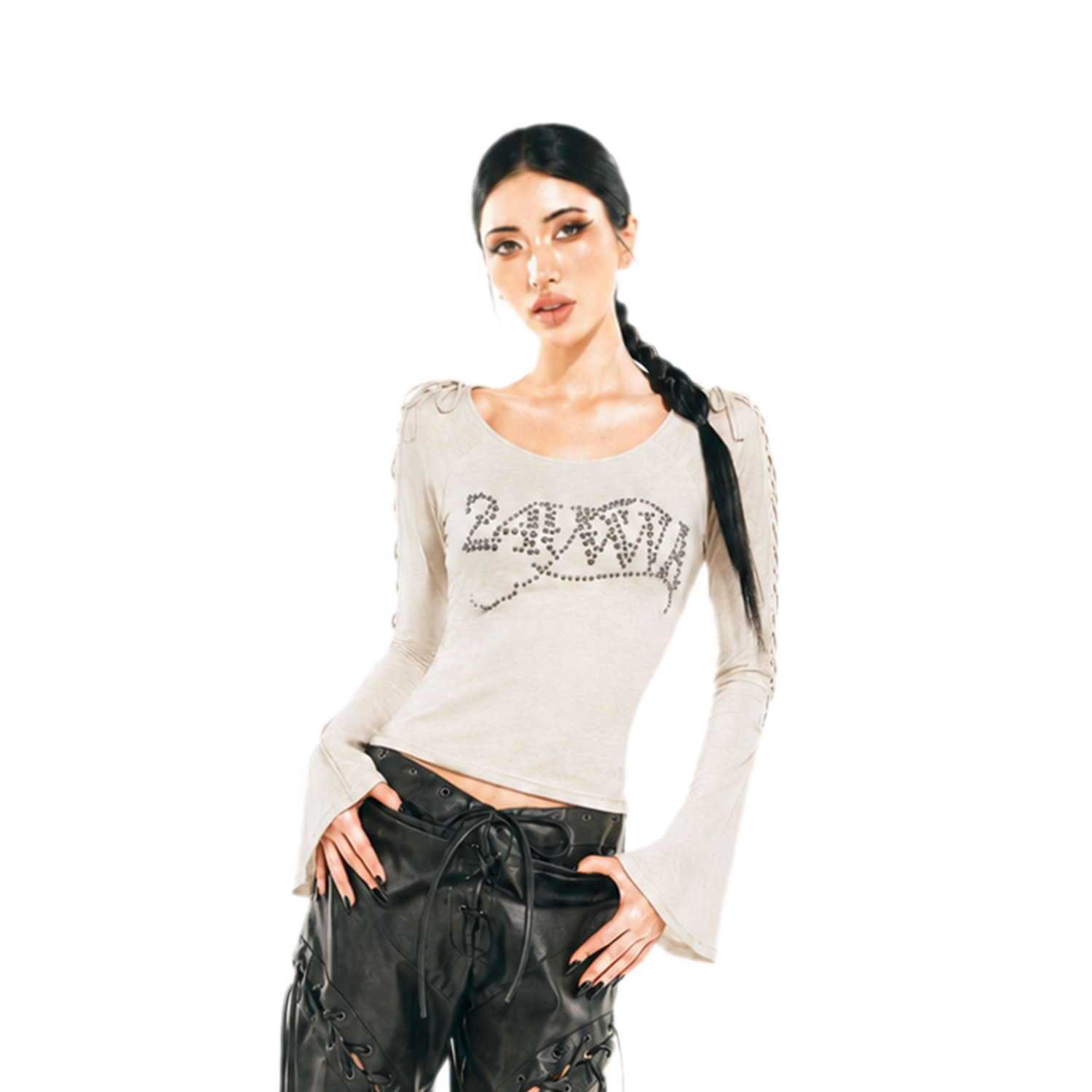 Rhinestone Strap Off-Shoulder T-Shirt