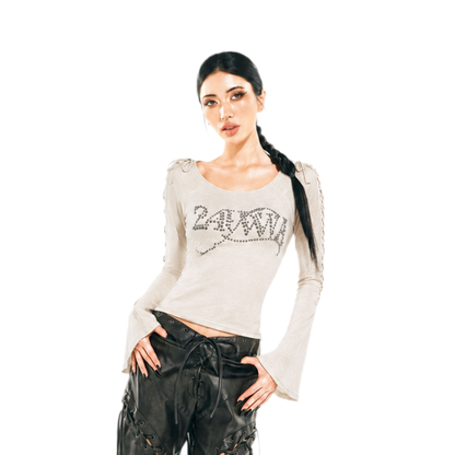 Rhinestone Strap Off-Shoulder T-Shirt