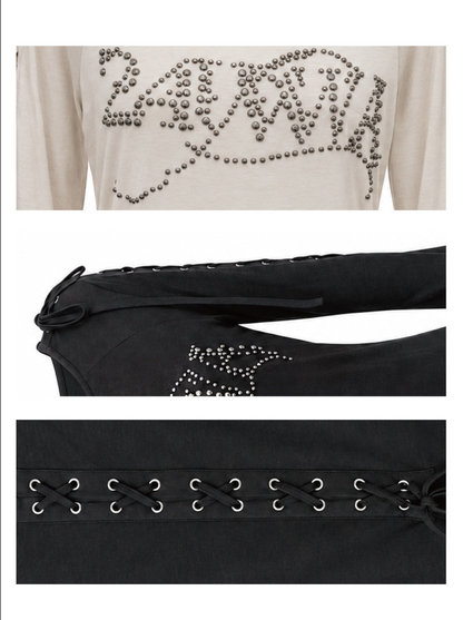 Rhinestone Strap Off-Shoulder T-Shirt