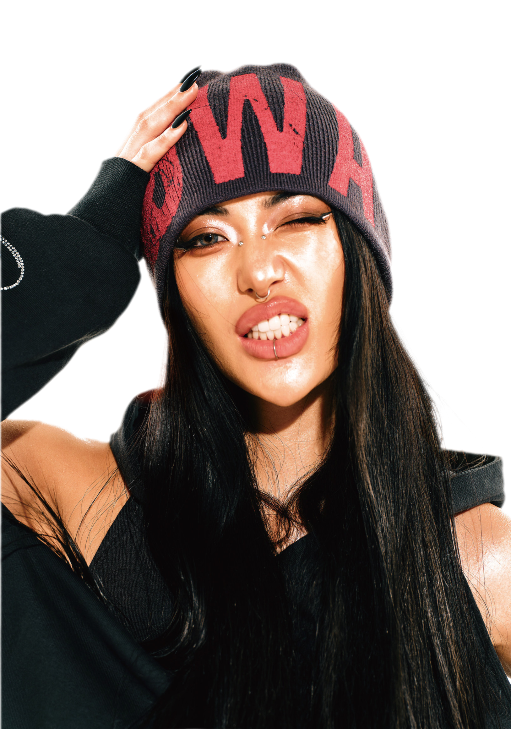 Graphic Print Rib Knit Beanie