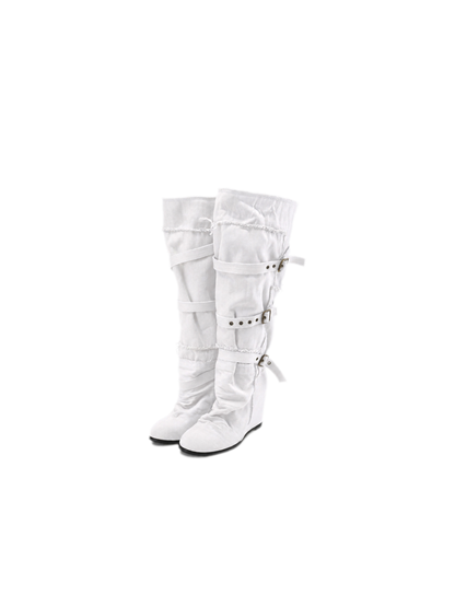 Distressed Pleated Wedge Boots