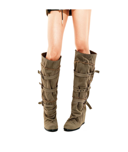 Distressed Pleated Wedge Boots