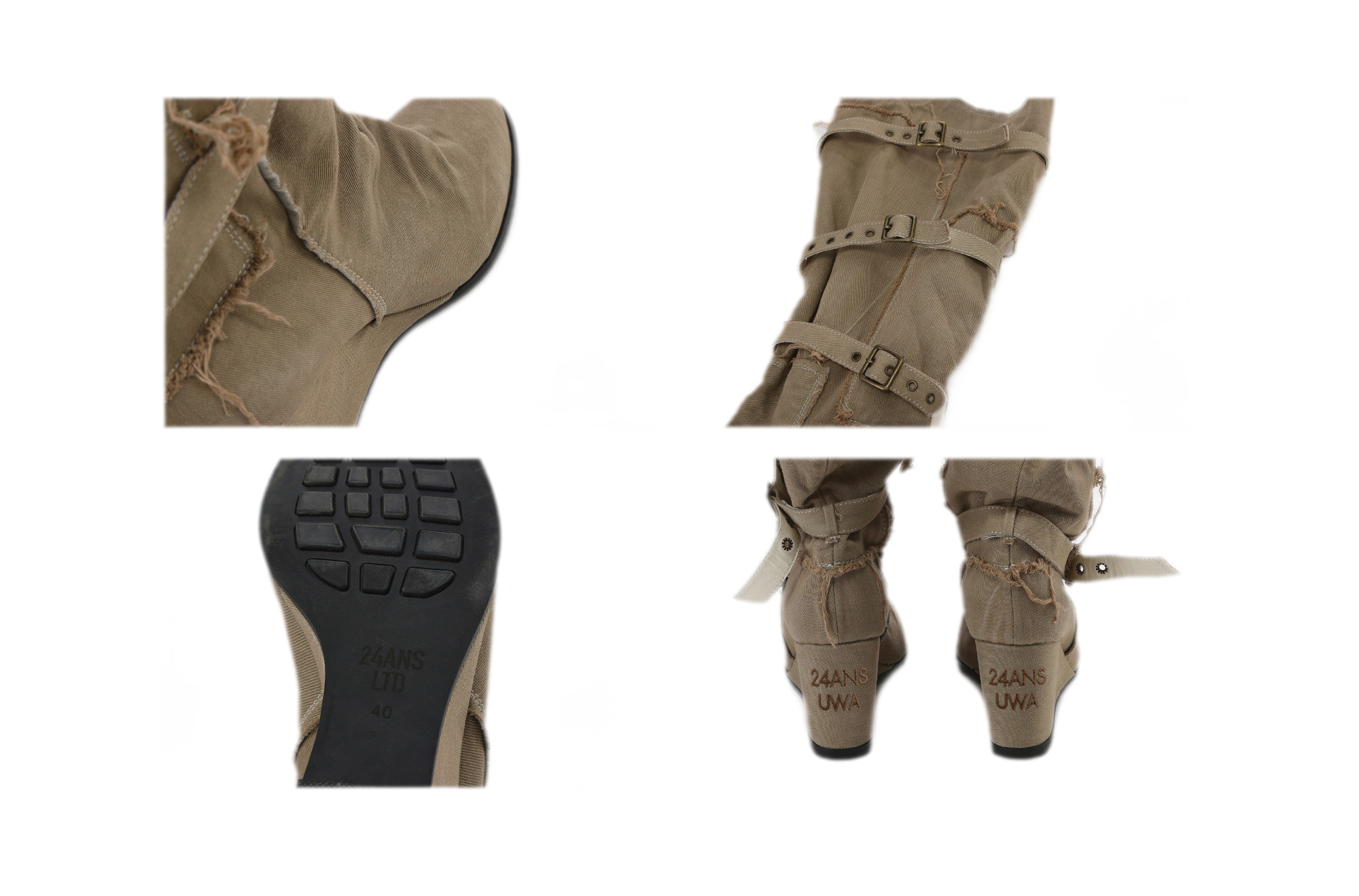 Distressed Pleated Wedge Boots