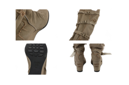 Distressed Pleated Wedge Boots