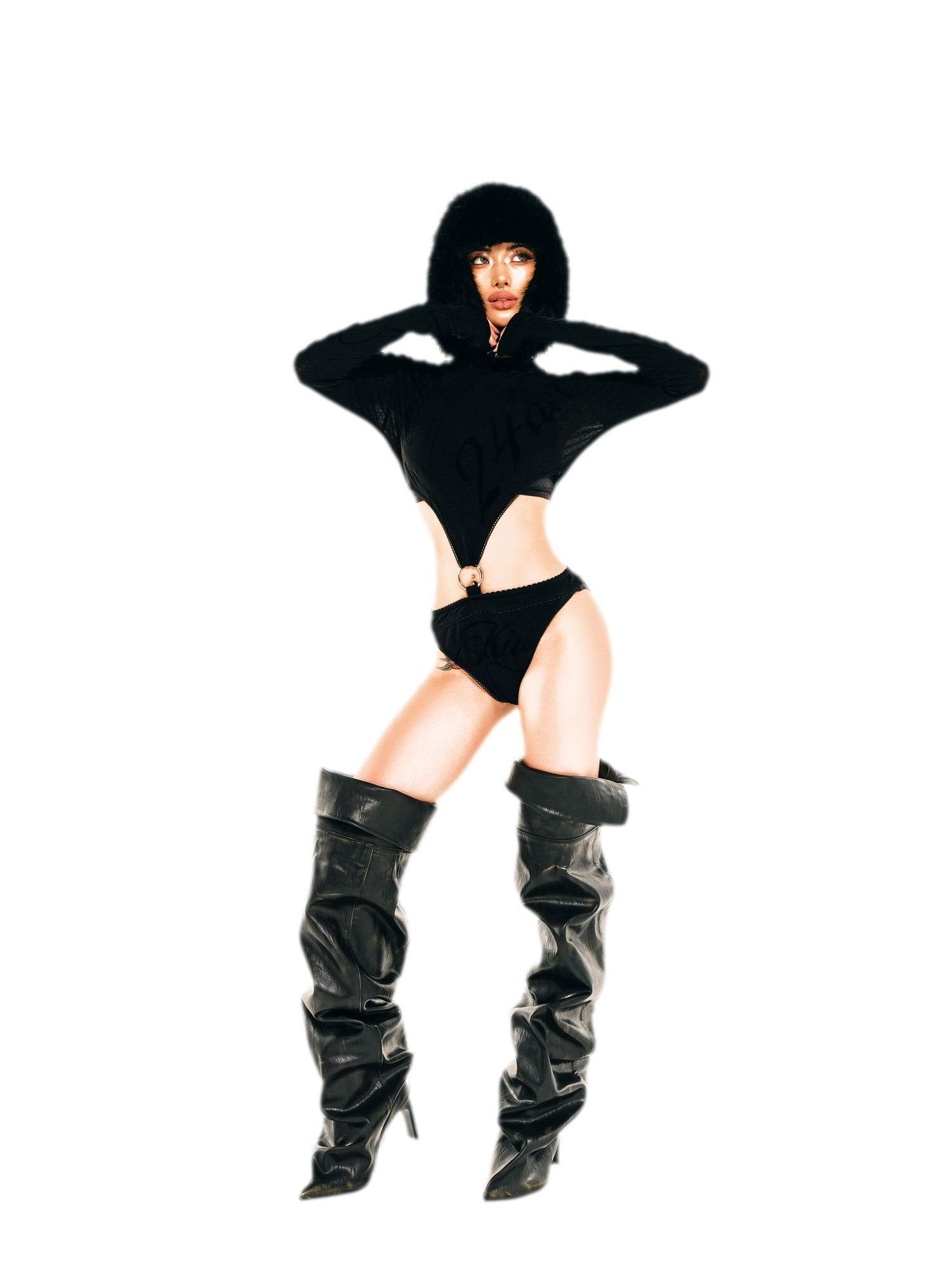 Flocked Cutout Fitted Bodysuit