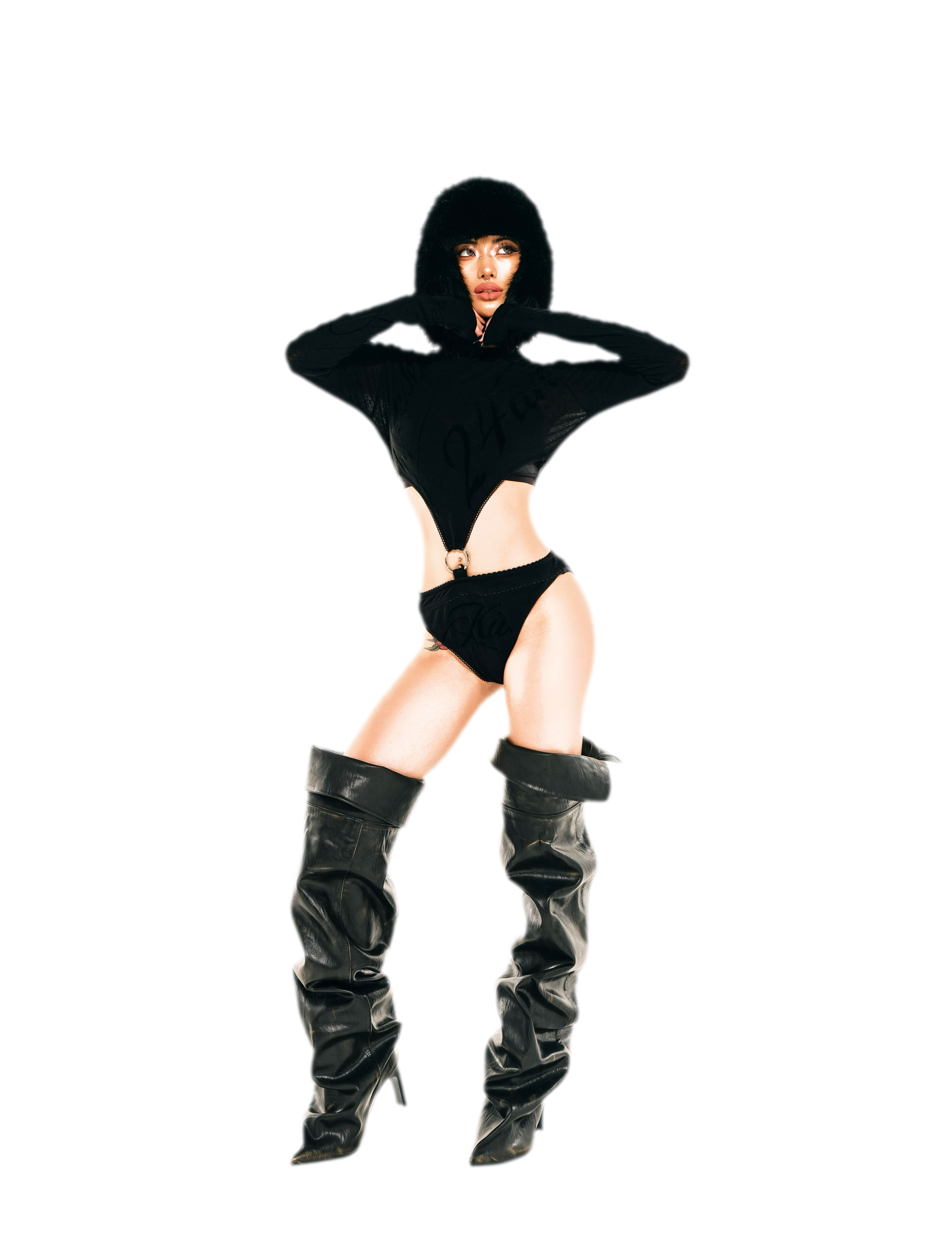 Flocked Cutout Fitted Bodysuit