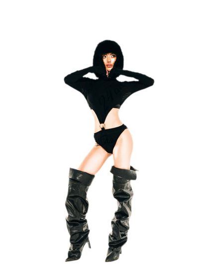 Flocked Cutout Fitted Bodysuit