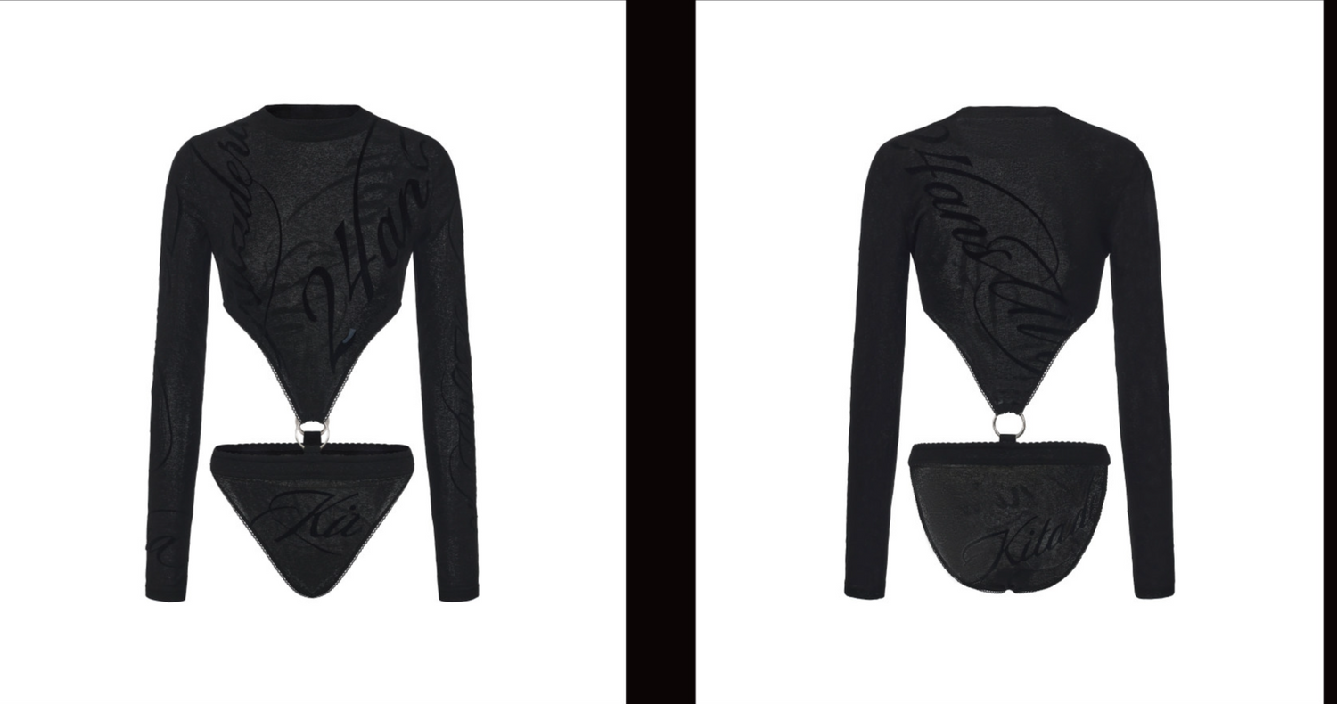 Flocked Cutout Fitted Bodysuit