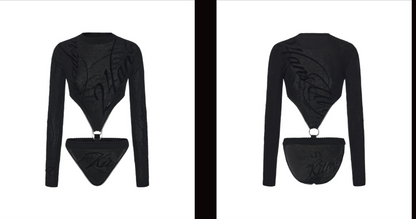 Flocked Cutout Fitted Bodysuit