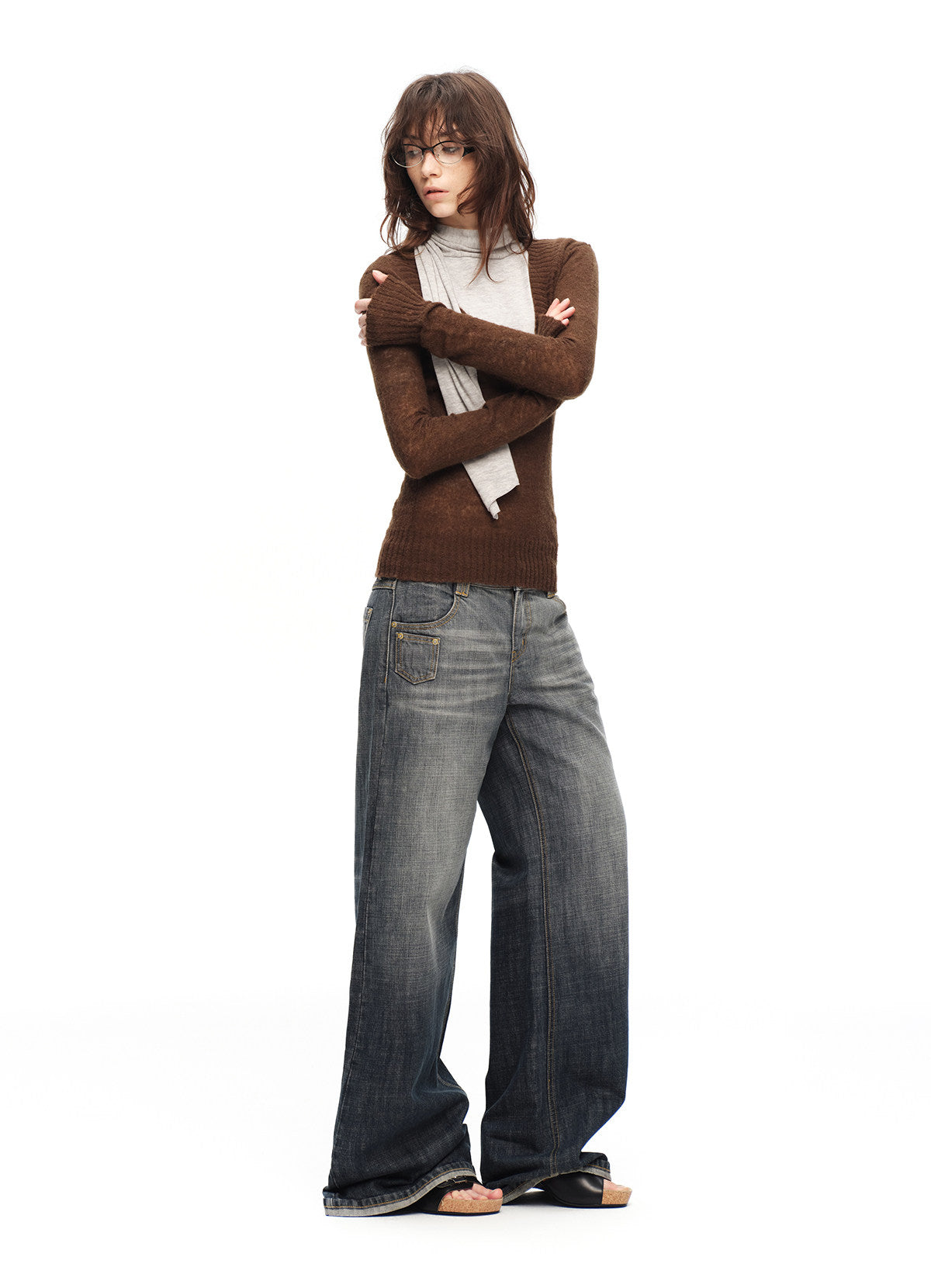 Faux Mohair Deep-V Sweater