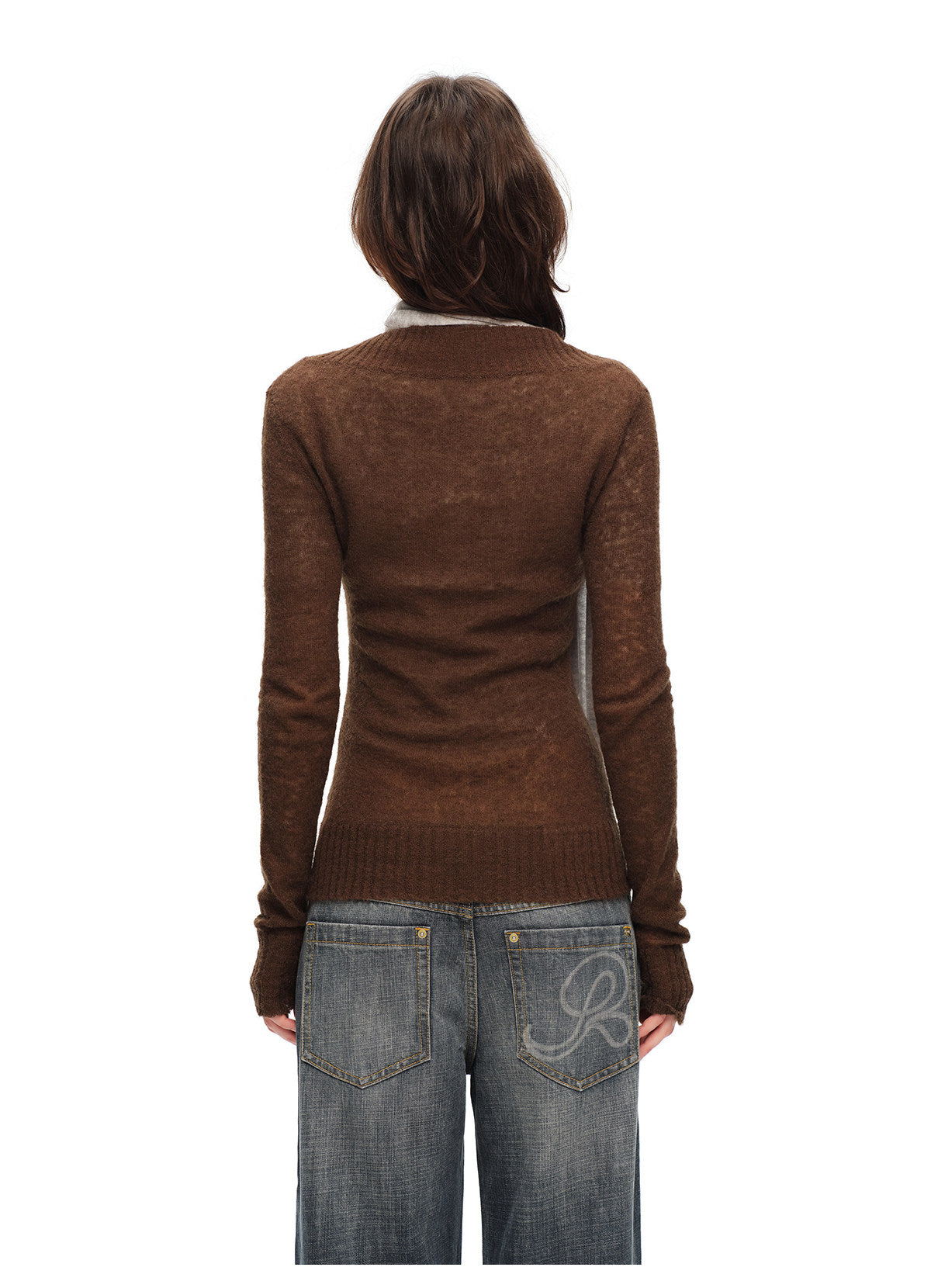Faux Mohair Deep-V Sweater