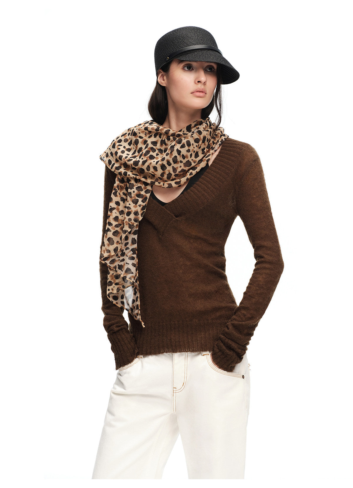 Faux Mohair Deep-V Sweater