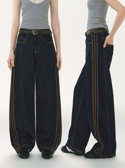 Contrast Panel Wide-Leg Jeans