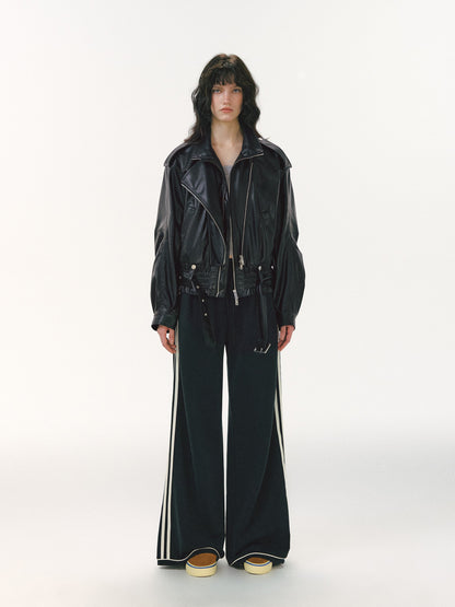 Leather-Look Cropped Motorcycle Jacket