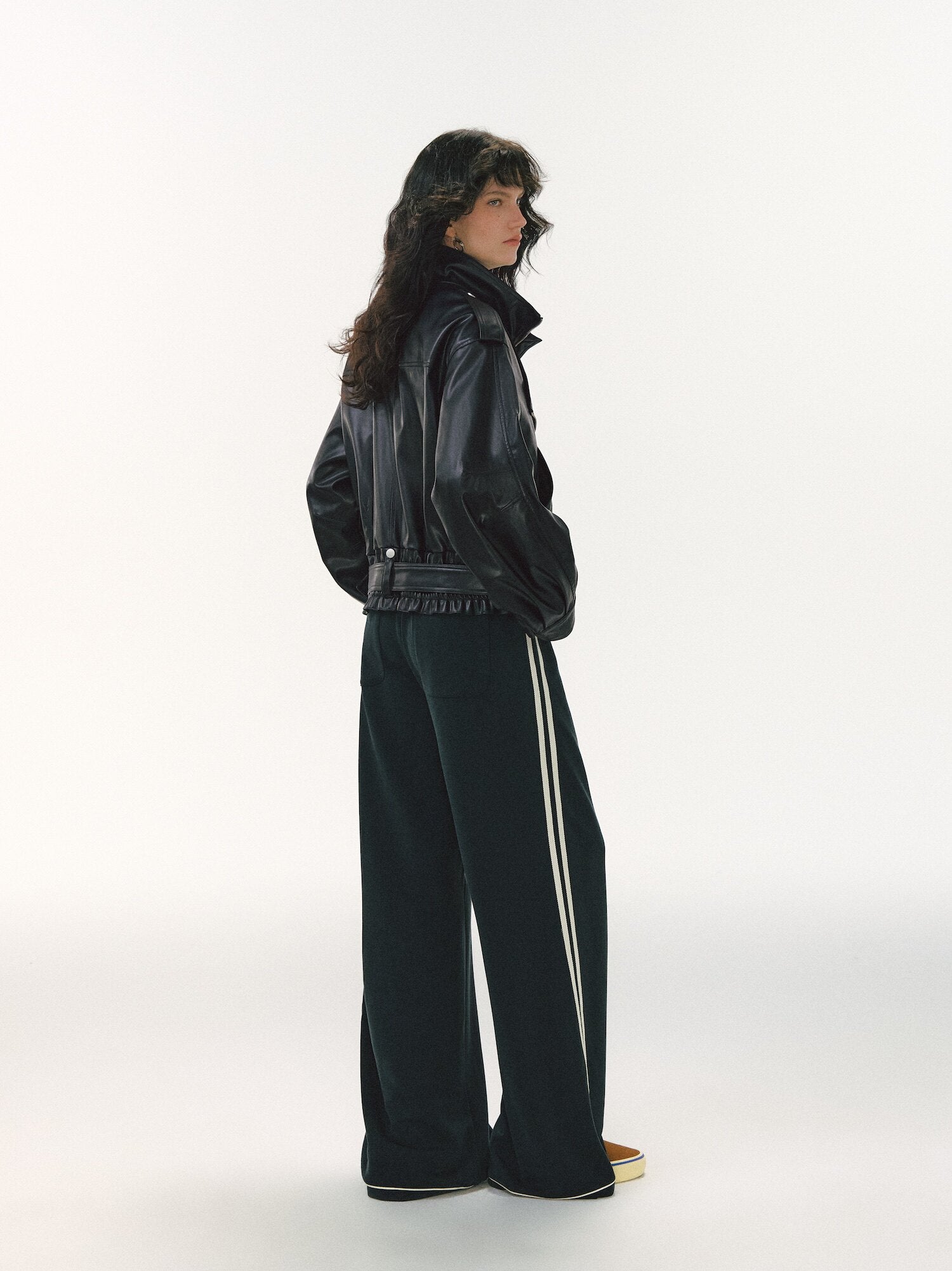 Leather-Look Cropped Motorcycle Jacket