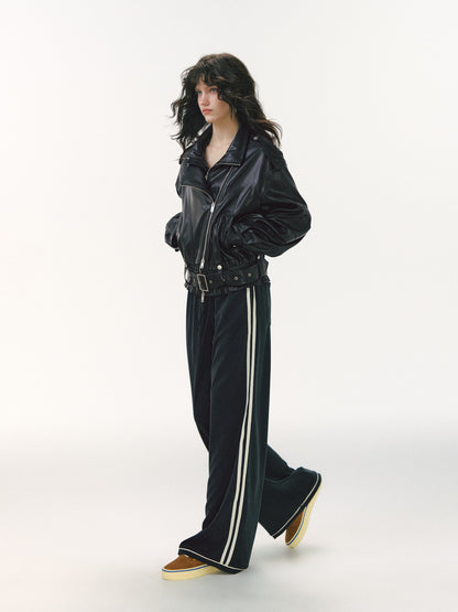 Leather-Look Cropped Motorcycle Jacket