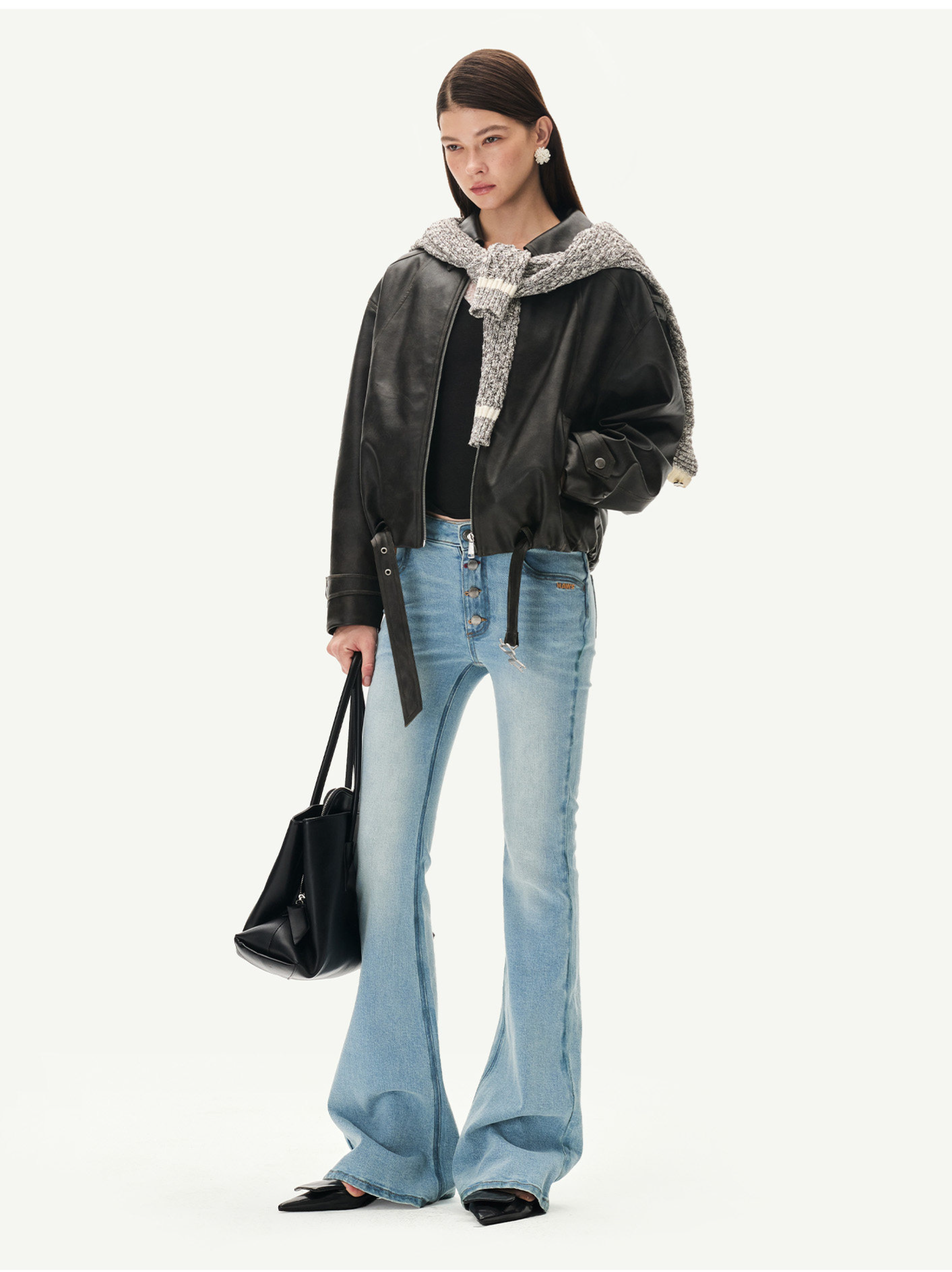 Aged Faux Leather Harrington Jacket