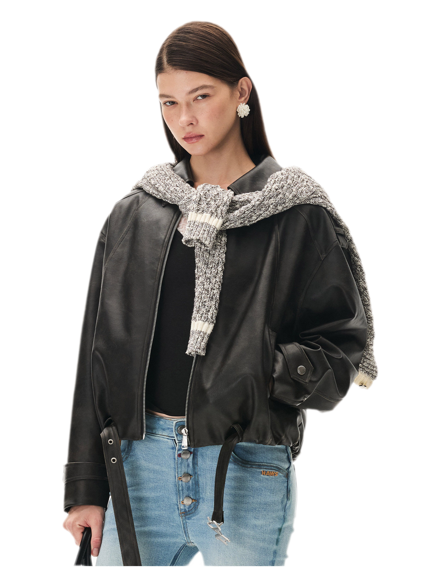 Aged Faux Leather Harrington Jacket