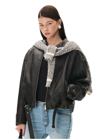 Aged Faux Leather Harrington Jacket