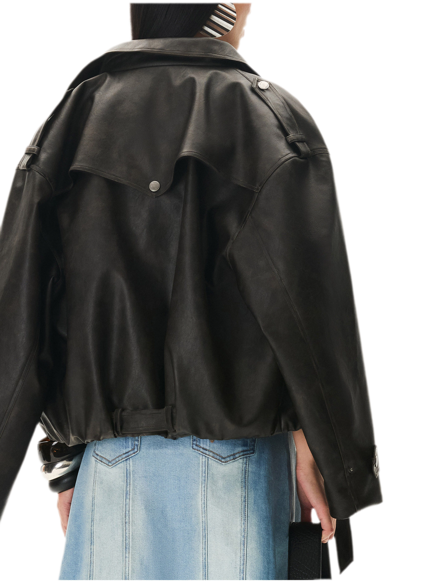 Aged Faux Leather Harrington Jacket