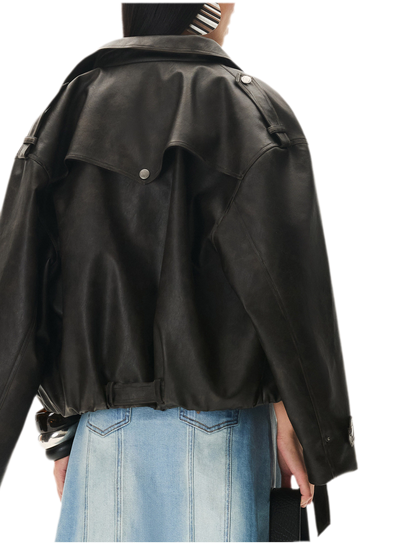 Aged Faux Leather Harrington Jacket