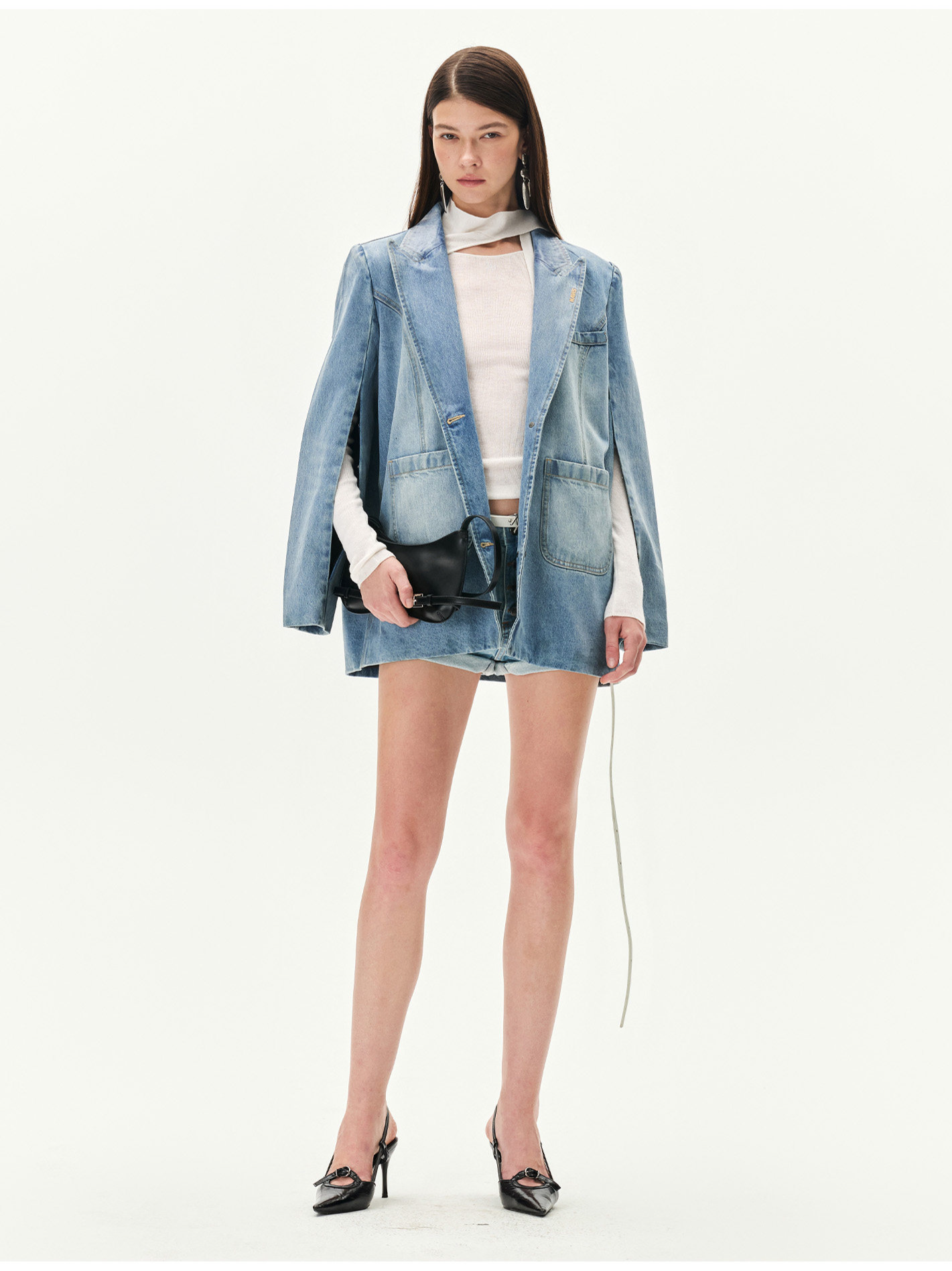 Washed Coated Denim Blazer