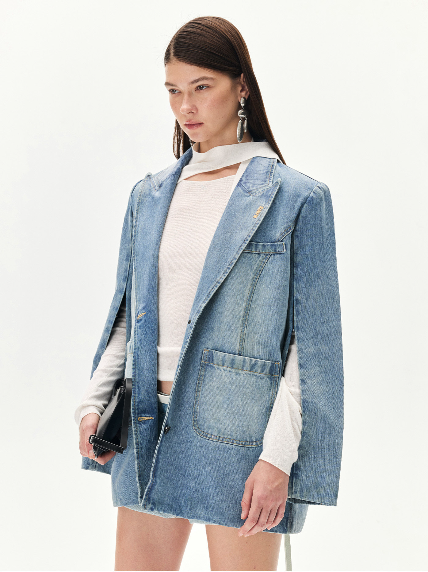 Washed Coated Denim Blazer