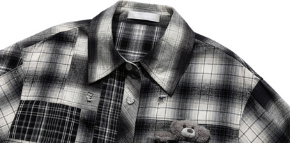 Distressed Patchwork Plaid Overshirt