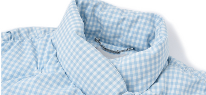 Gingham Puffy Stand-Collar Down Jacket