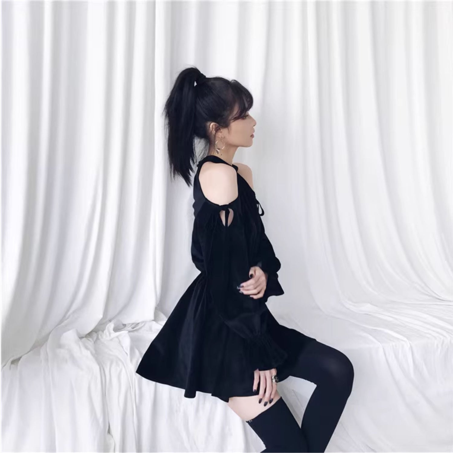 Stretch Velvet Thigh-High Socks