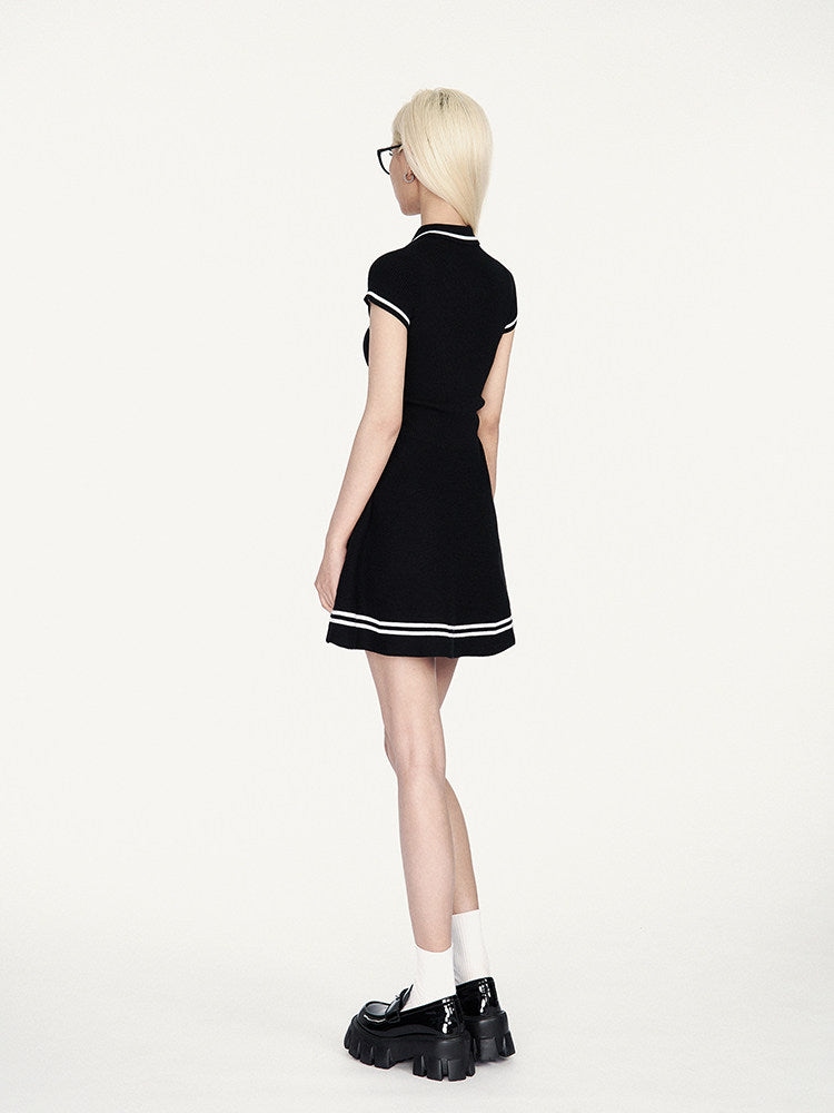 Contrast Knit Flared Dress