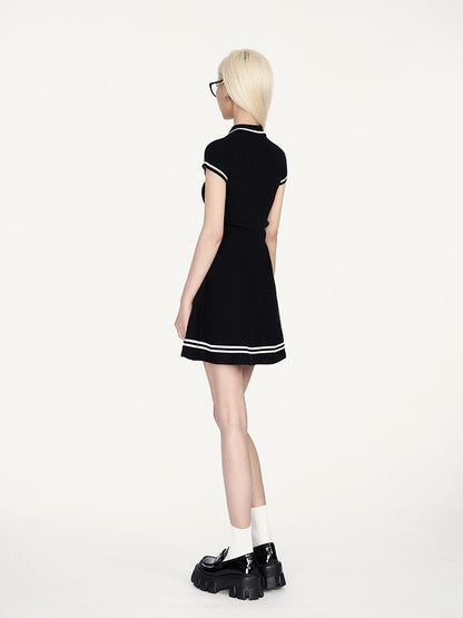 Contrast Knit Flared Dress