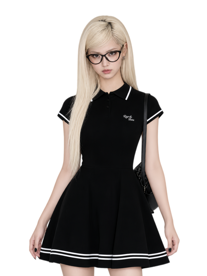 Contrast Knit Flared Dress