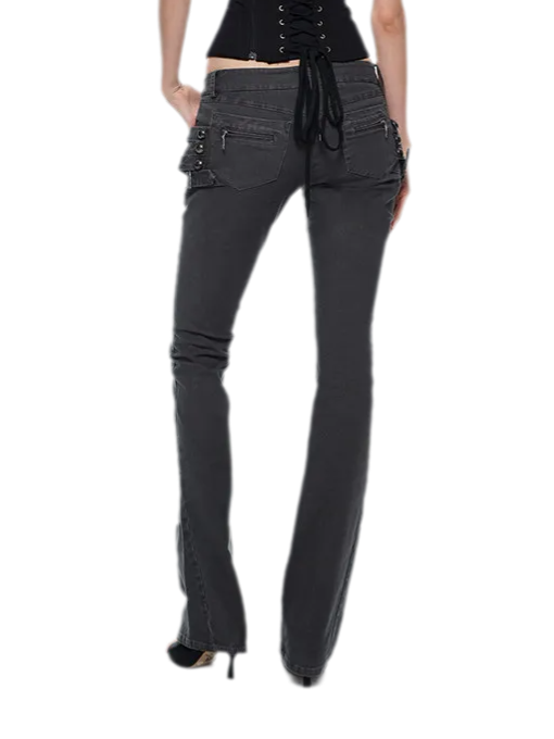 Washed Cotton Low-Rise Flare Pants