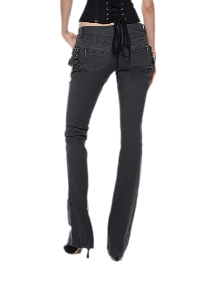 Washed Cotton Low-Rise Flare Pants