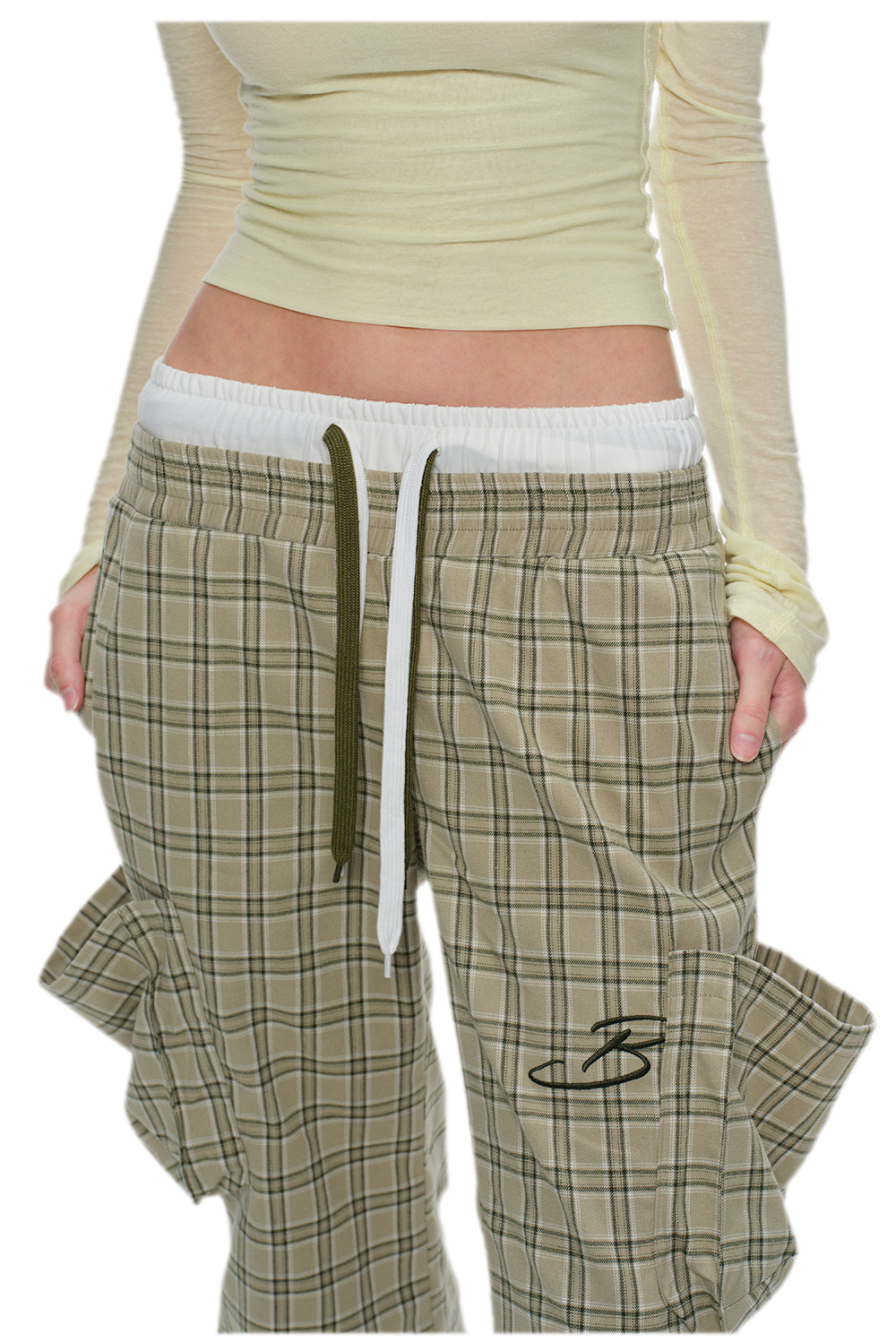 Plaid Drawstring Cargo Pants