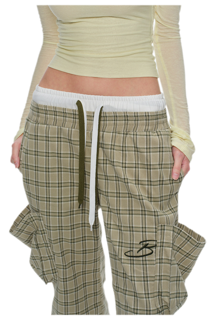 Plaid Drawstring Cargo Pants