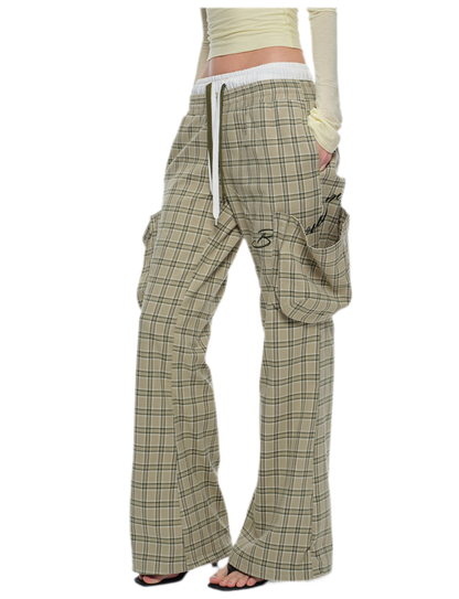 Plaid Drawstring Cargo Pants