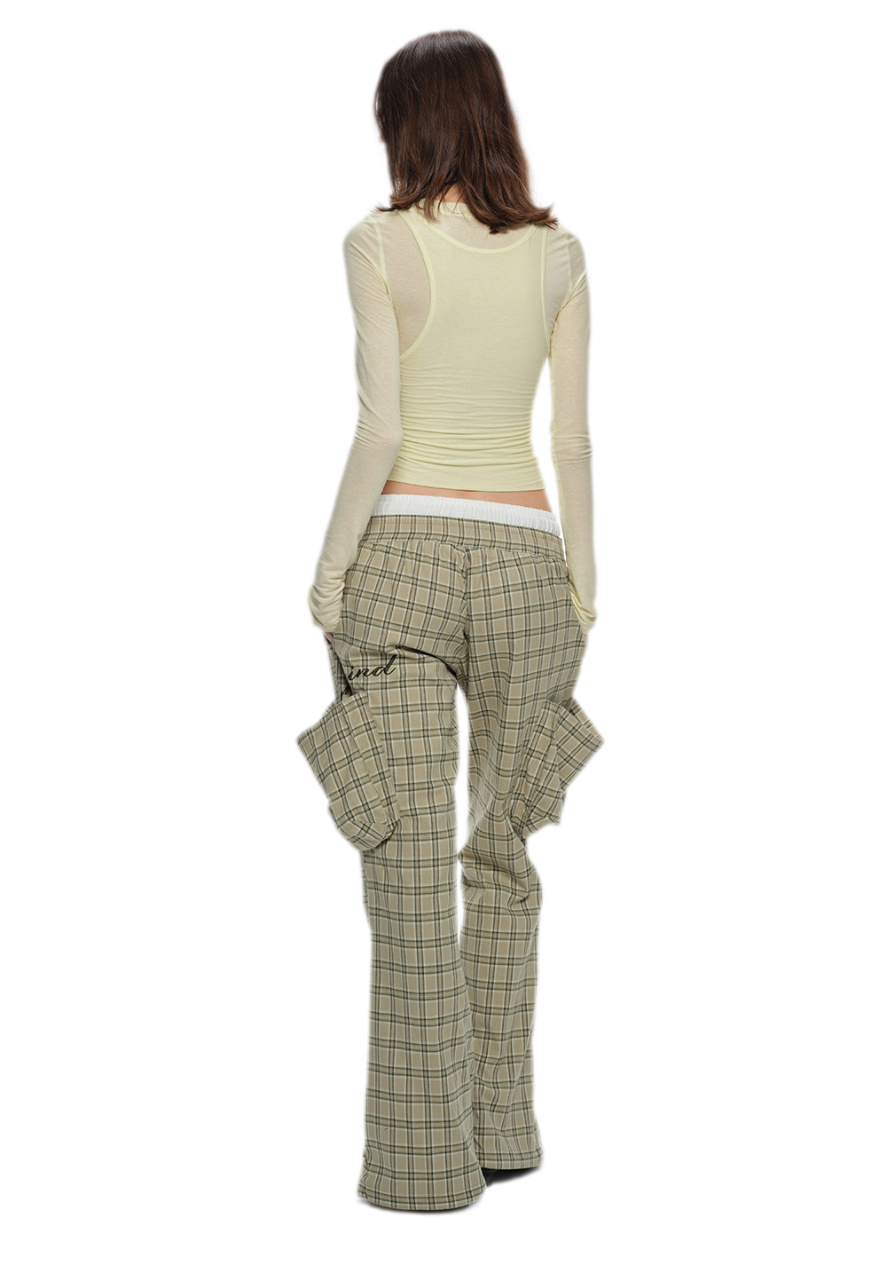 Plaid Drawstring Cargo Pants