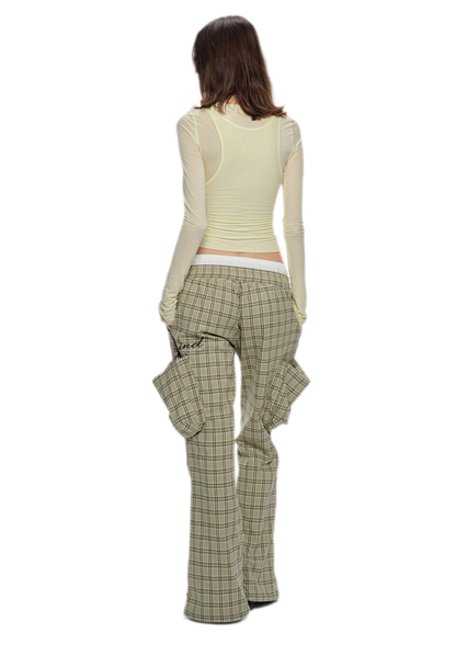 Plaid Drawstring Cargo Pants