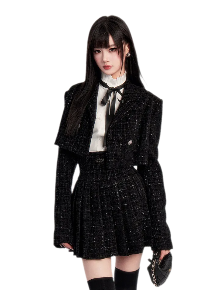 Tweed Ruffle Shirt Jacket Set