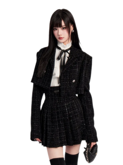 Tweed Ruffle Shirt Jacket Set