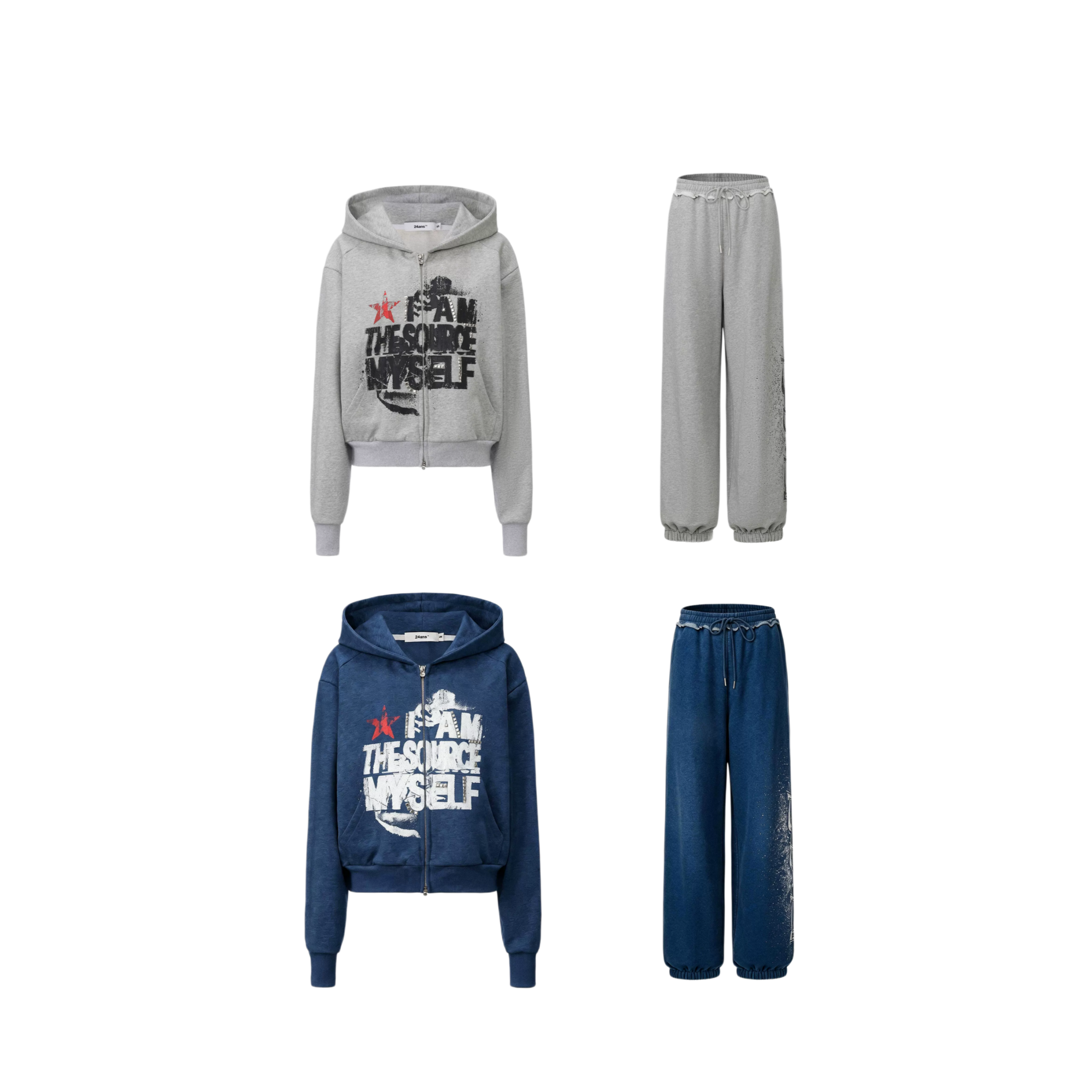 Graphic Cropped Hoodie Pants Set