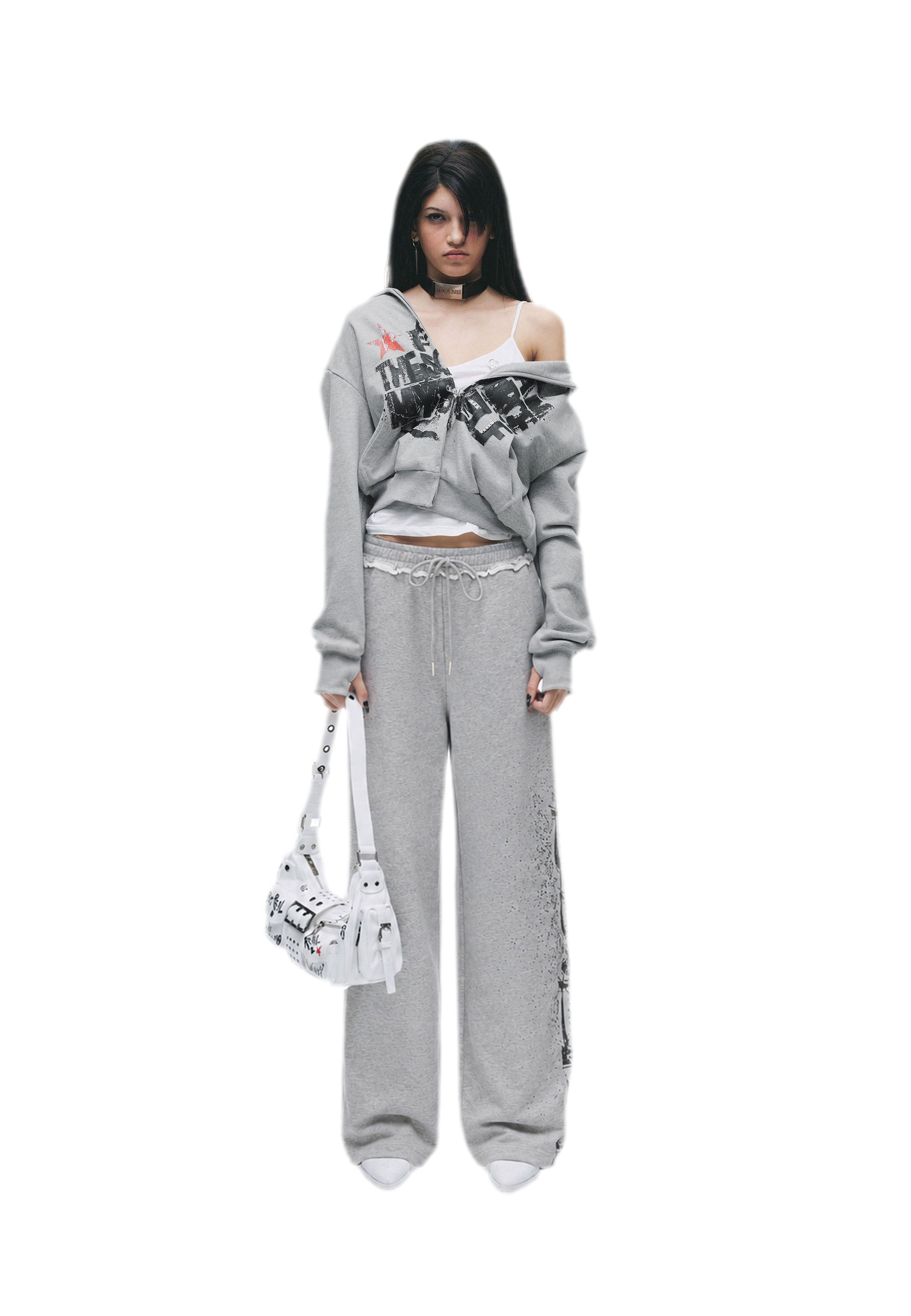 Graphic Cropped Hoodie Pants Set
