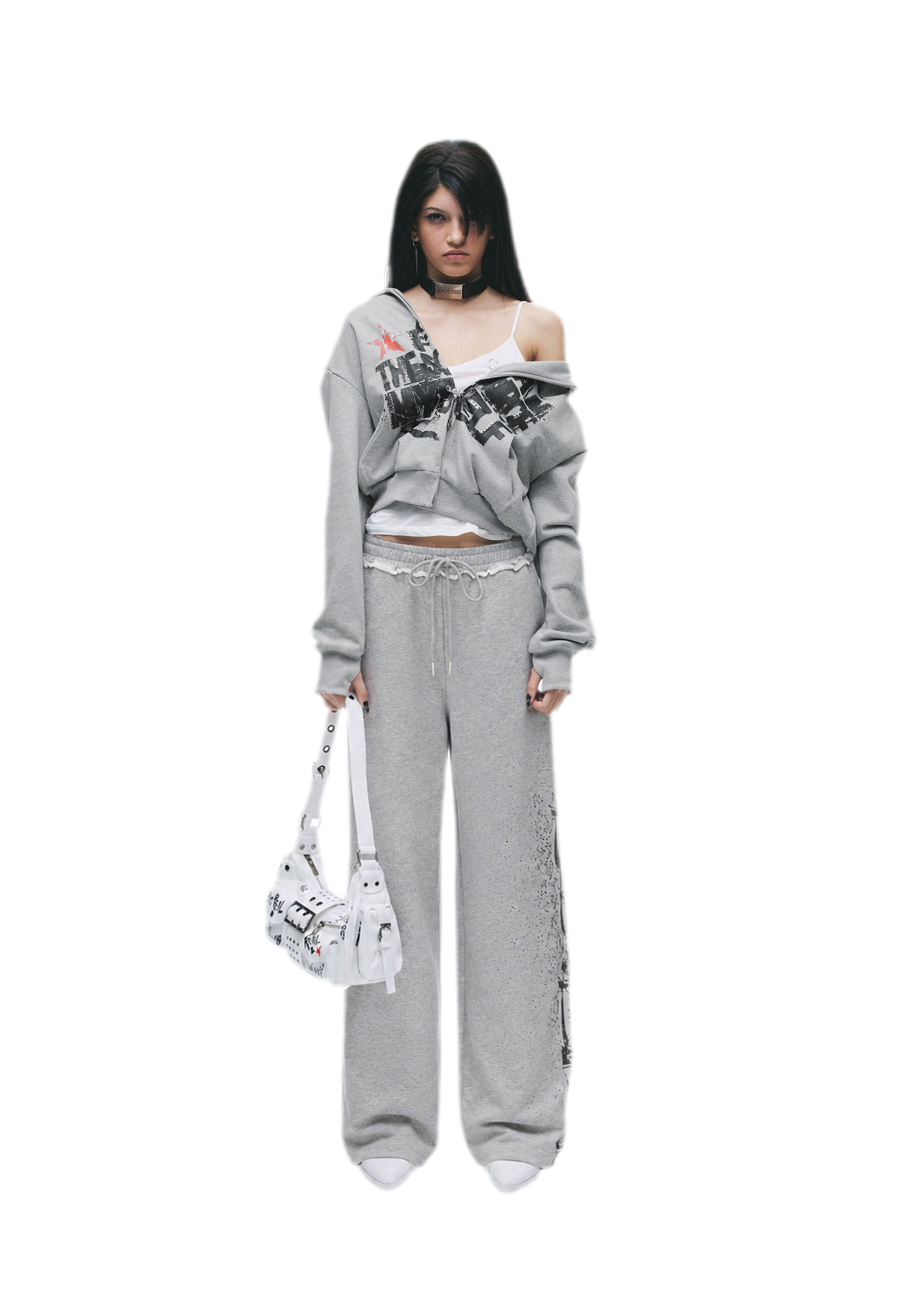 Graphic Cropped Hoodie Pants Set