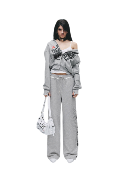 Graphic Cropped Hoodie Pants Set