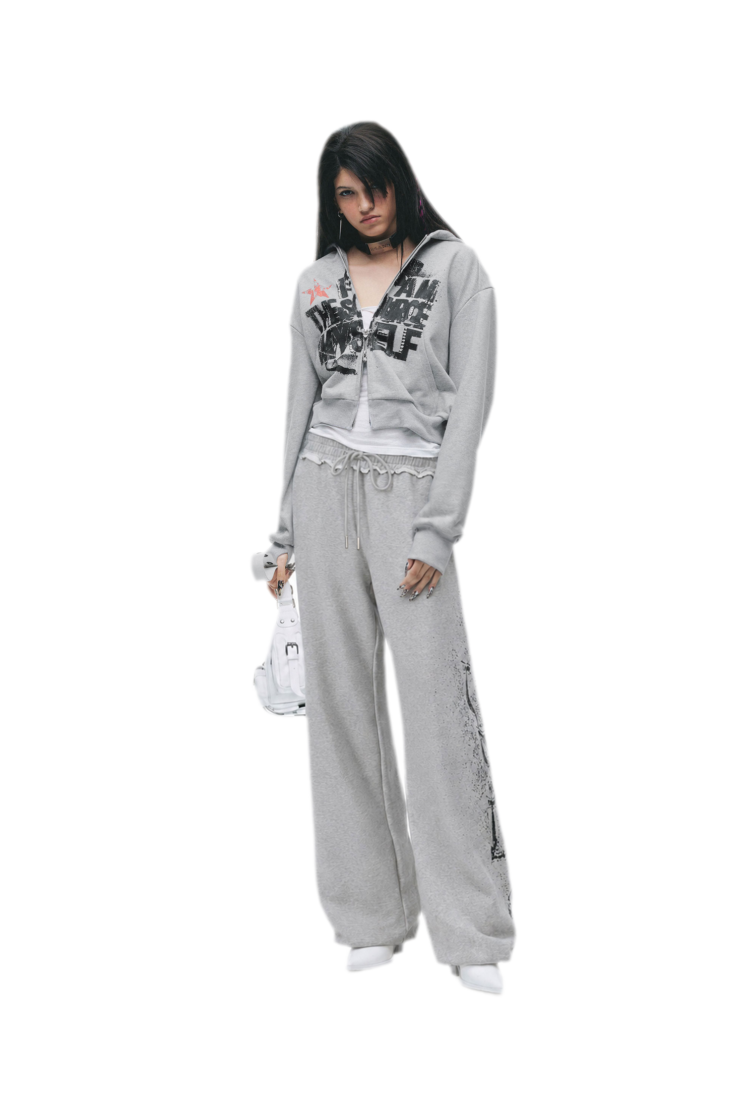 Graphic Cropped Hoodie Pants Set