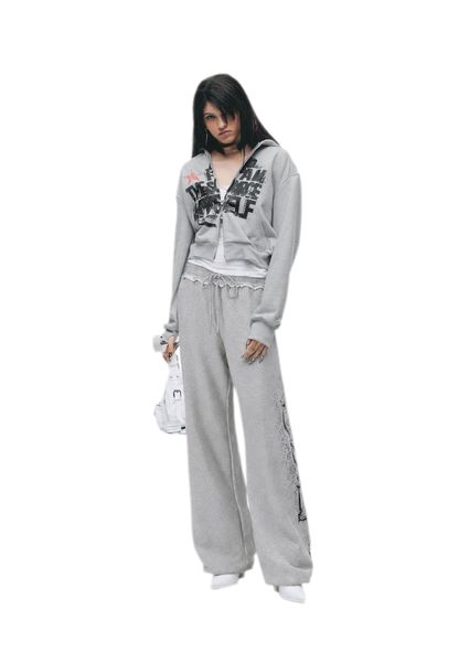 Graphic Cropped Hoodie Pants Set